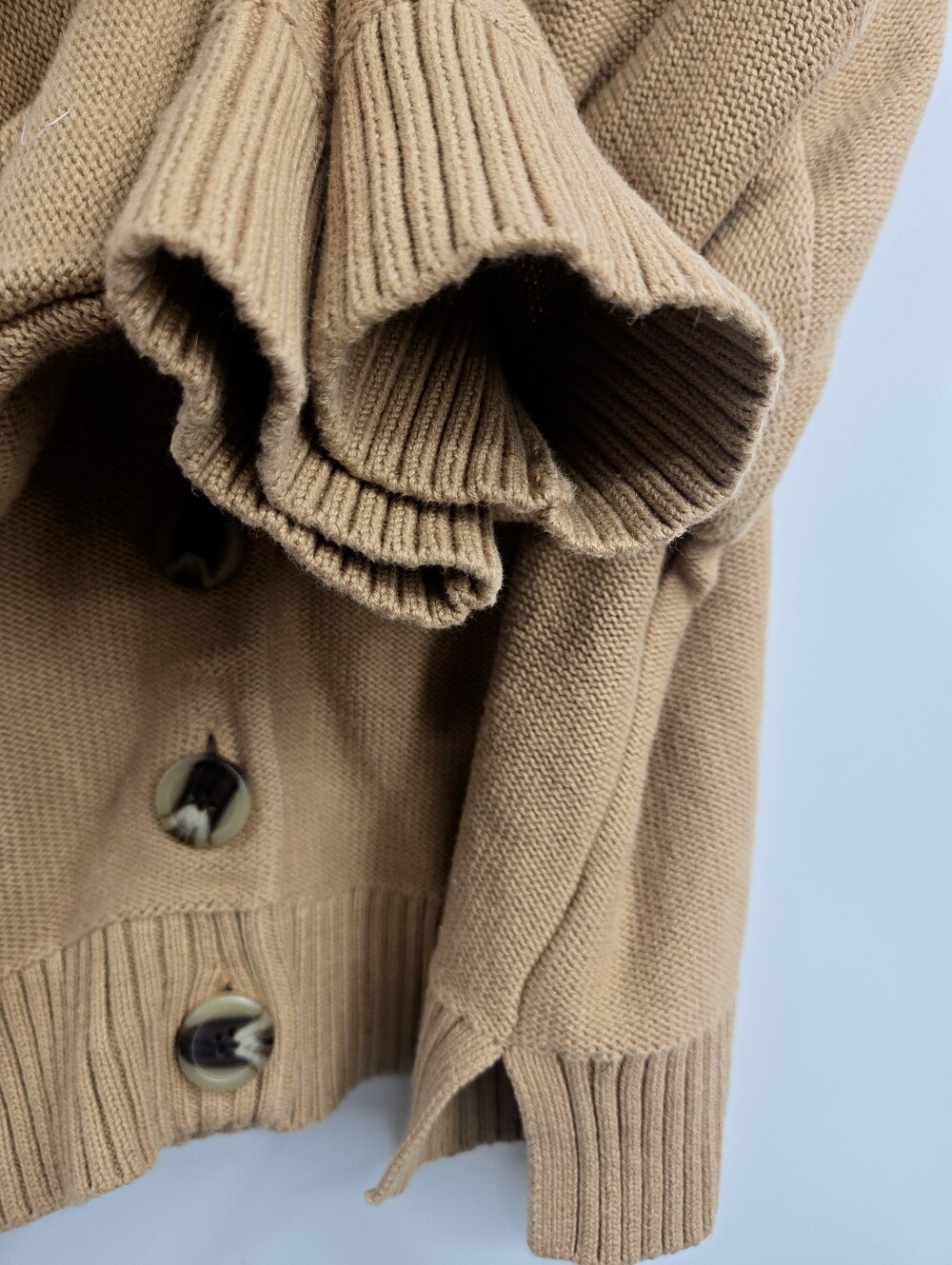 Quince Organic Cotton Cropped Cardigan Sweater Button Camel - Picture 5 of 12